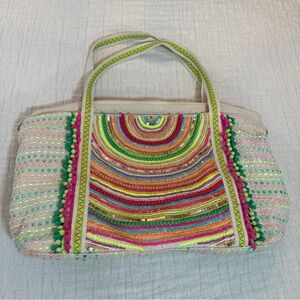 AMERICA & BEYOND Hand Beaded Tote Bag Shoulder Crossbody Straps Sequins Flaws